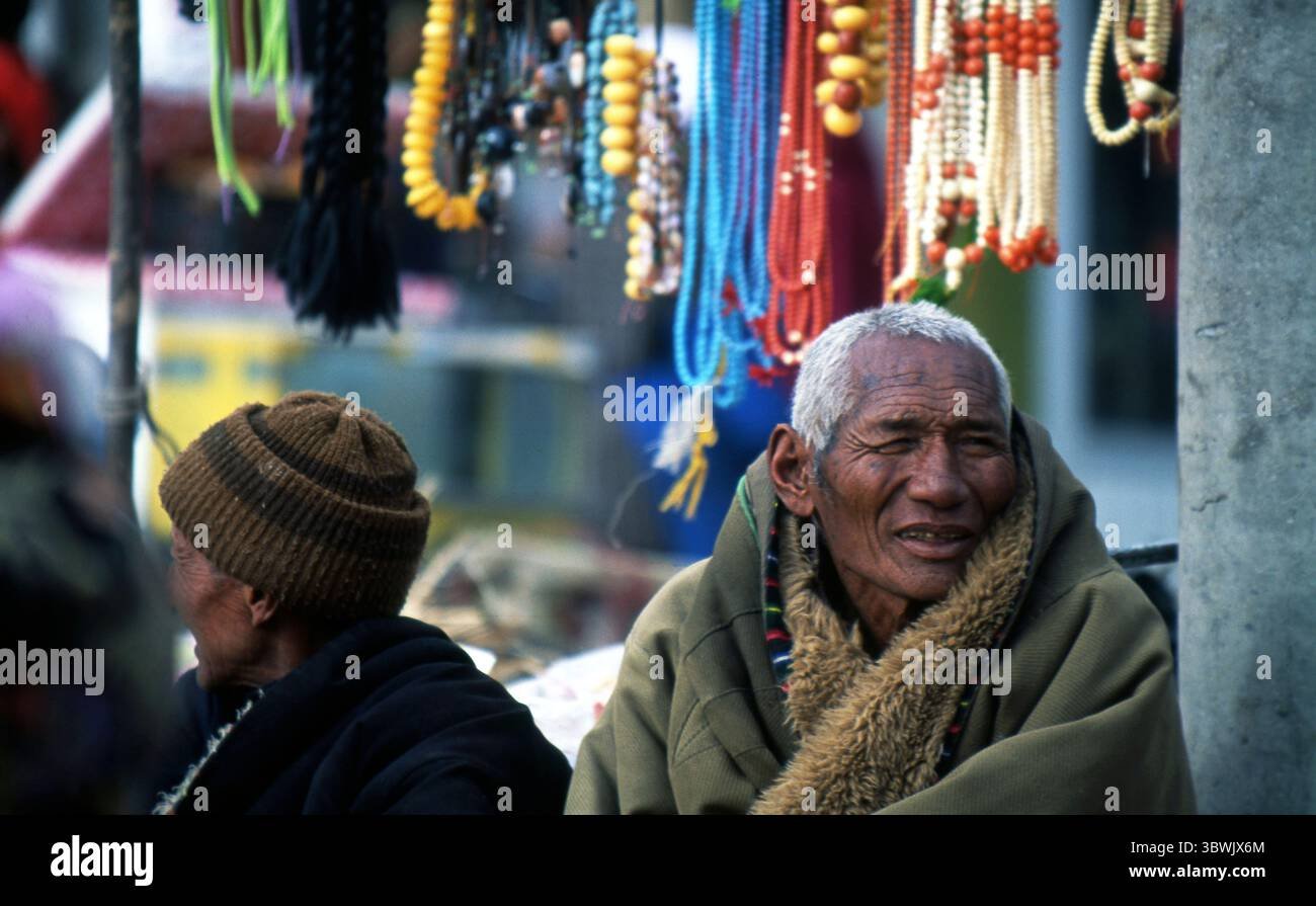 Early 2000s Lhasa Street Portrait - Elder Tibetan Couple & Prayer Beads